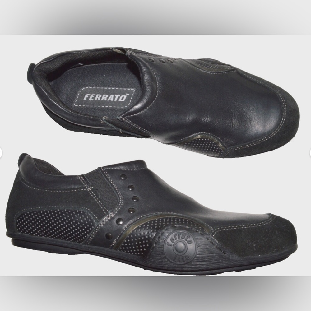 FERRATO NEW MEN'S SZ 6 38 BLACK LEATHER SUEDE LOAFERS DRIVING MOCCASINS SHOES